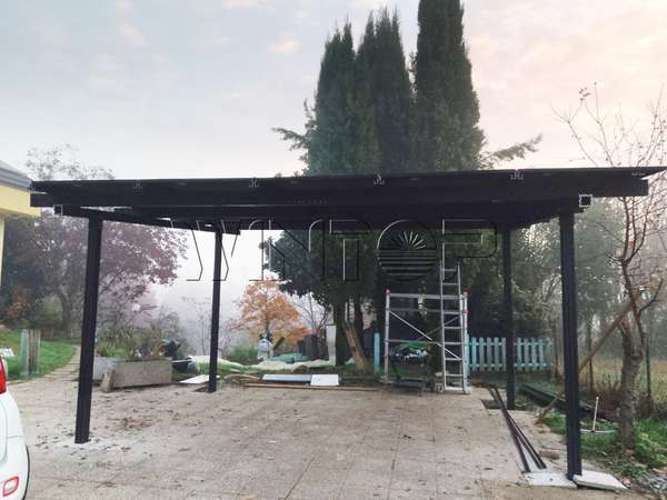 Waterproof solar car port 2 cars 6m in black. 15 solar panels 6.3kw based on 440w panels